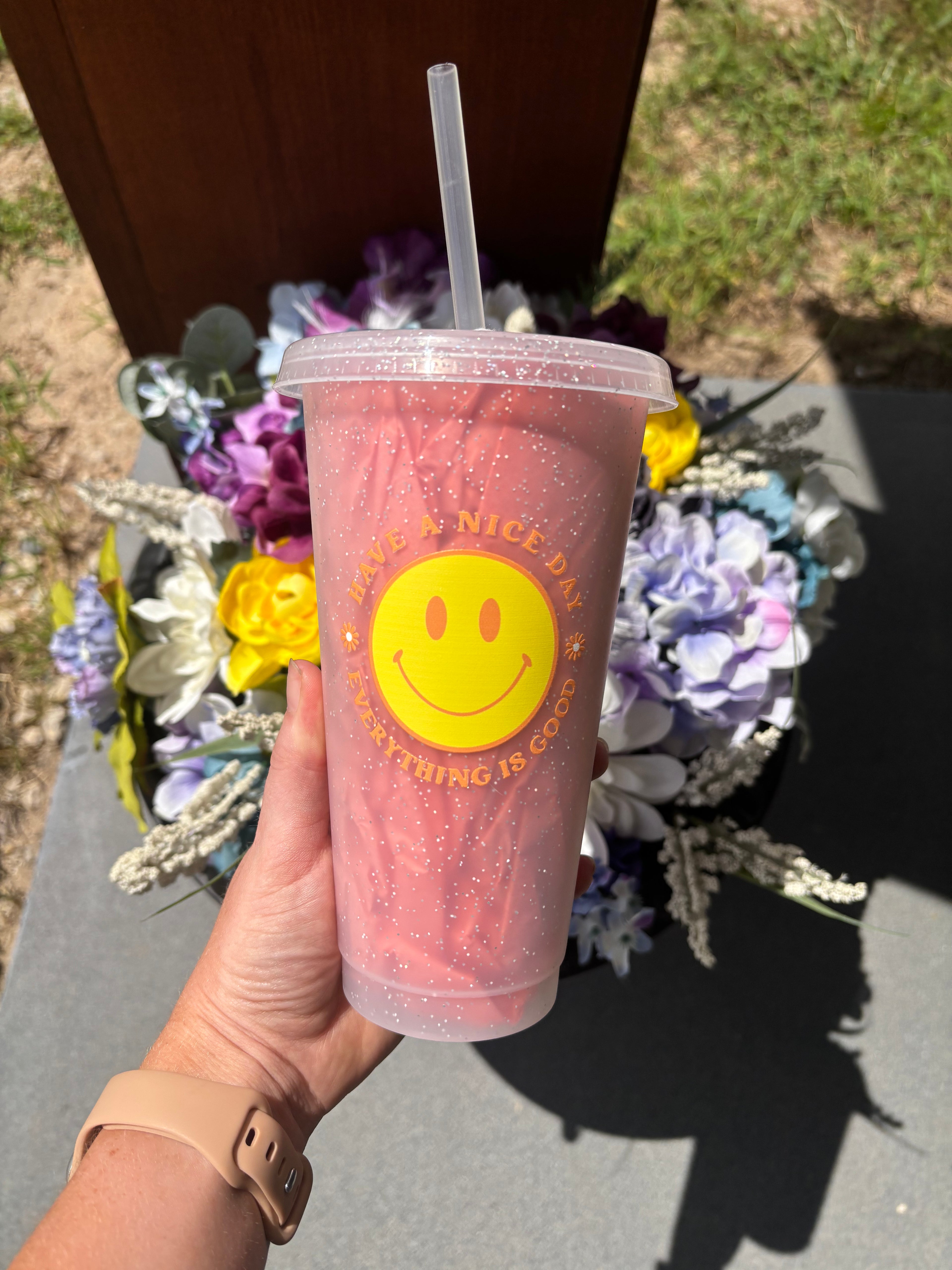 Smiley Face Glitter Cup