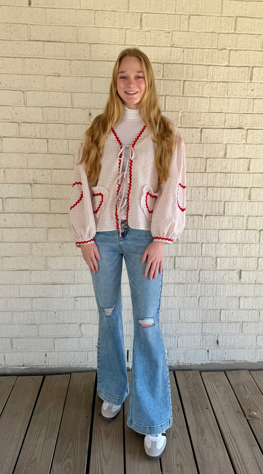 Patch-Work Tie Front Blouse