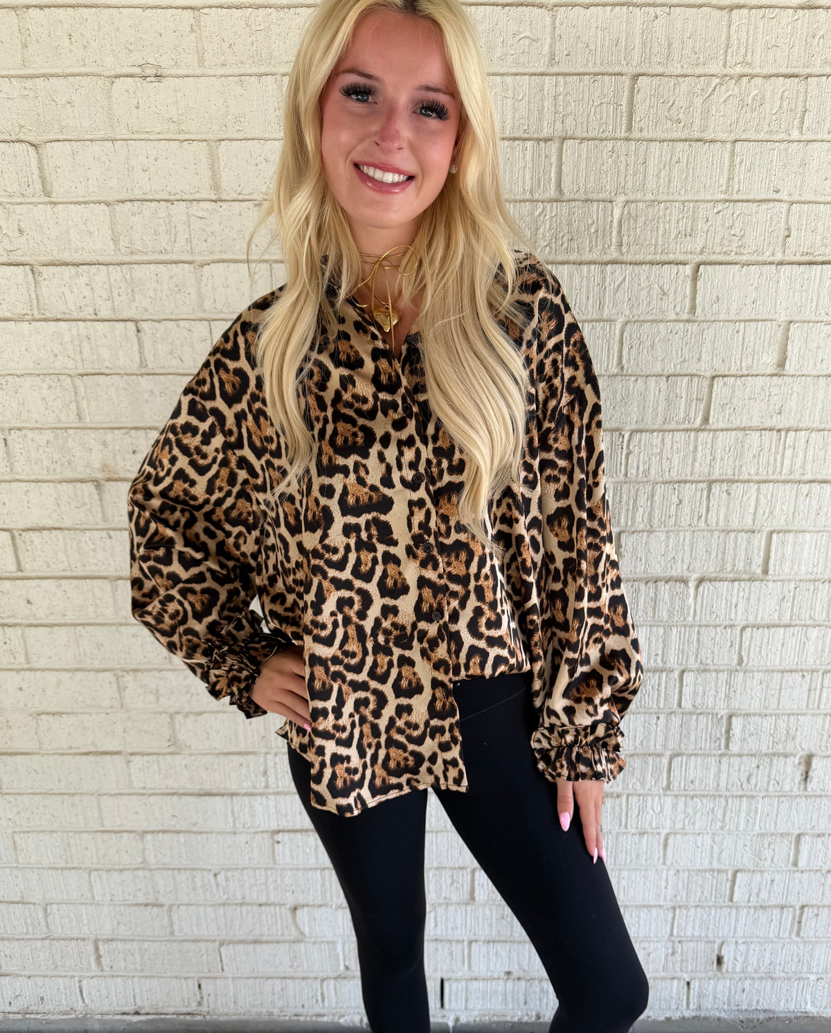 Leopard Ruffle Button Up