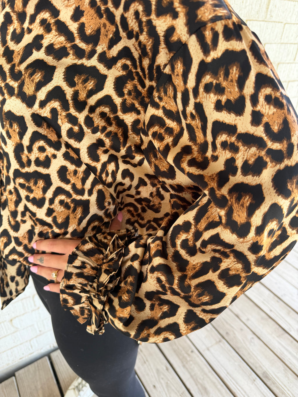 Leopard Ruffle Button Up