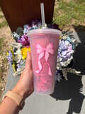 Pink Bow Glitter Cup