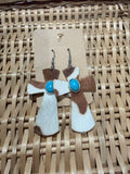 Cowprint & Turquoise Pearl Leather Cross Earrings