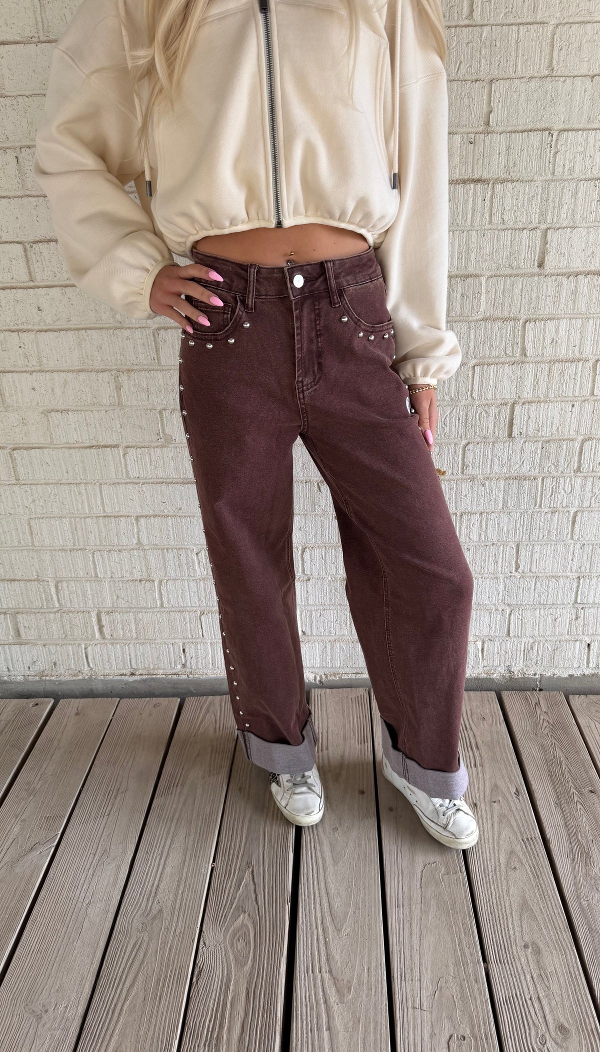 Toffee Studded Wide Leg Jeans