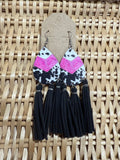 Cowprint & Black Fringe Earrings