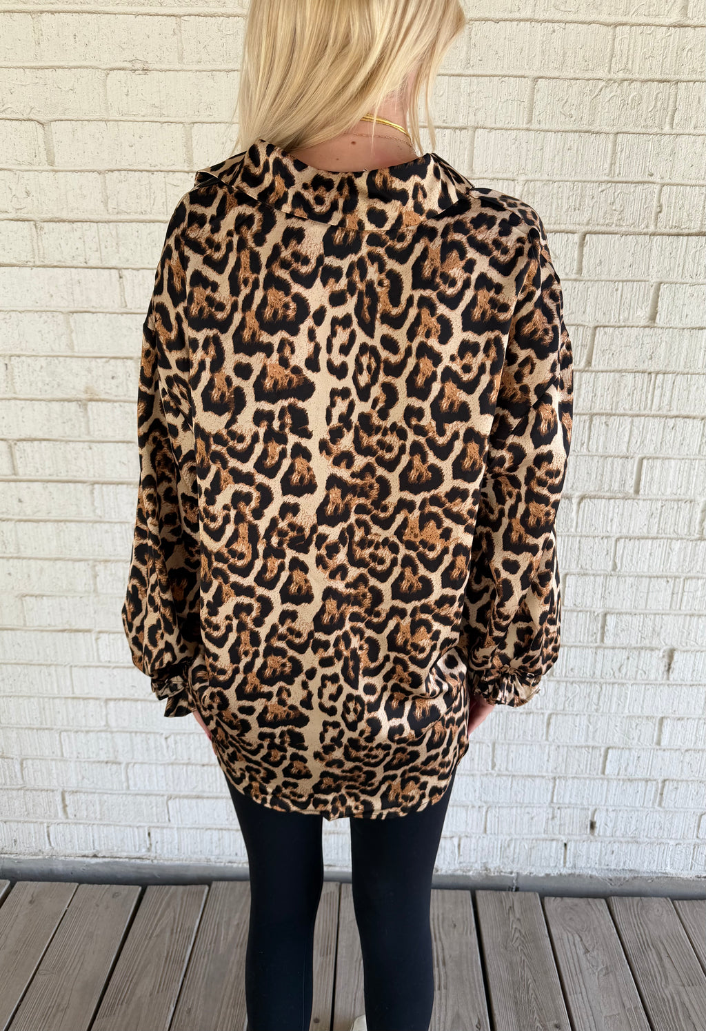 Leopard Ruffle Button Up