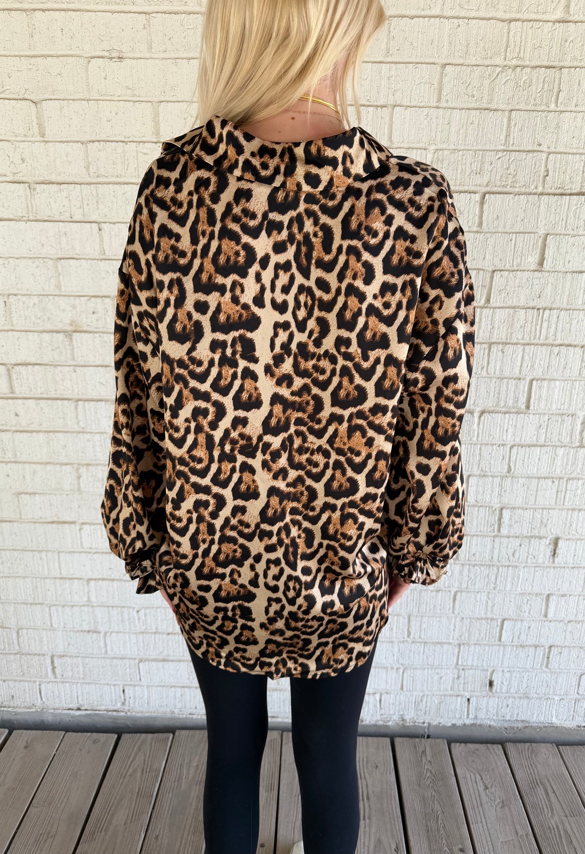 Leopard Ruffle Button Up