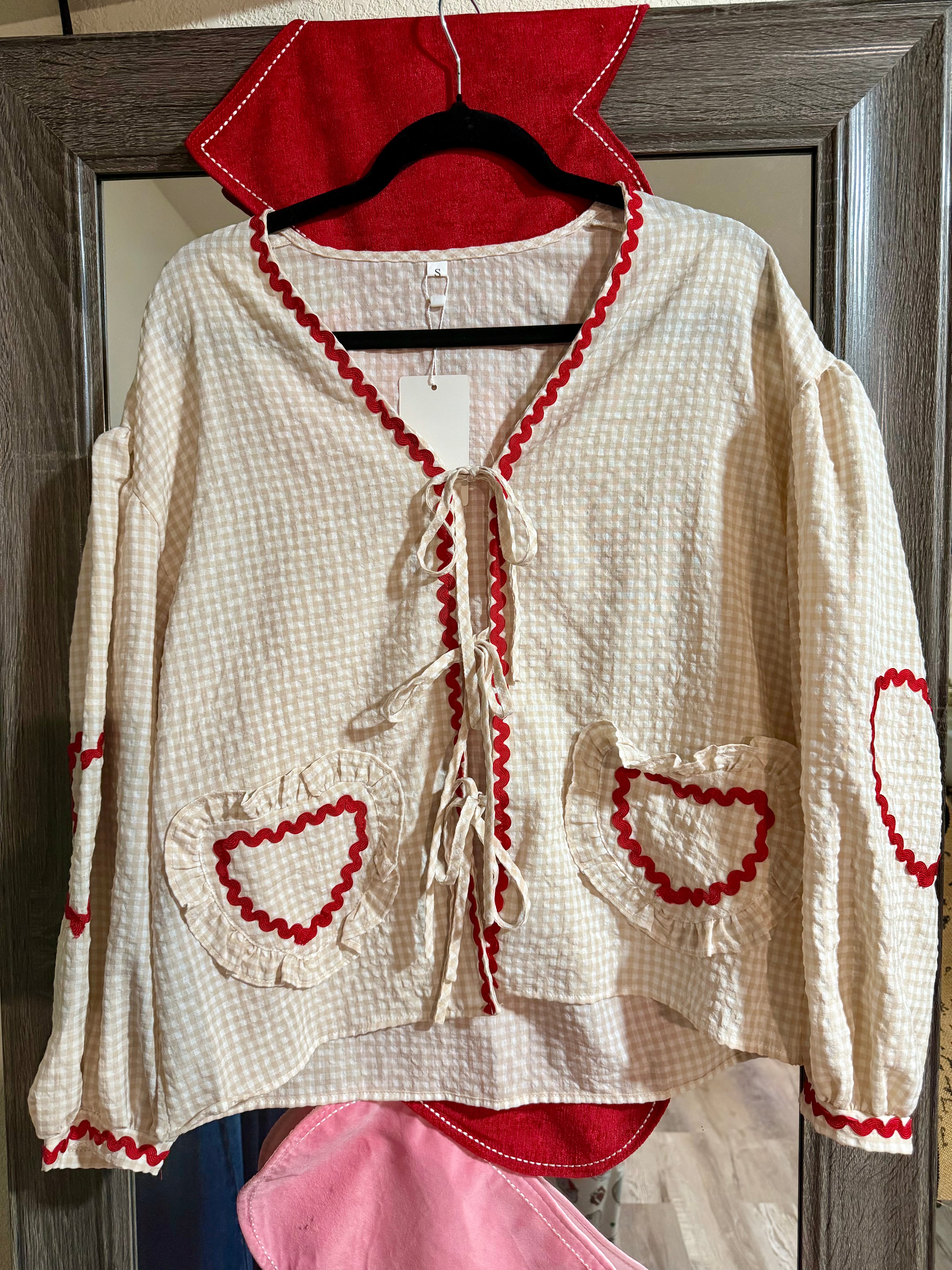 Patch-Work Tie Front Blouse