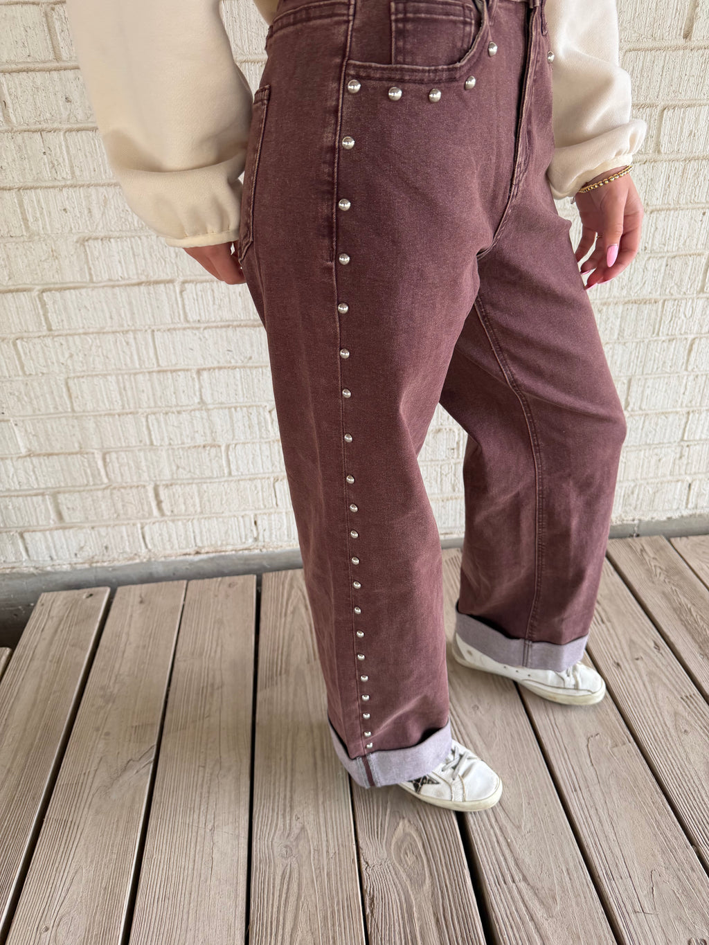 Toffee Studded Wide Leg Jeans