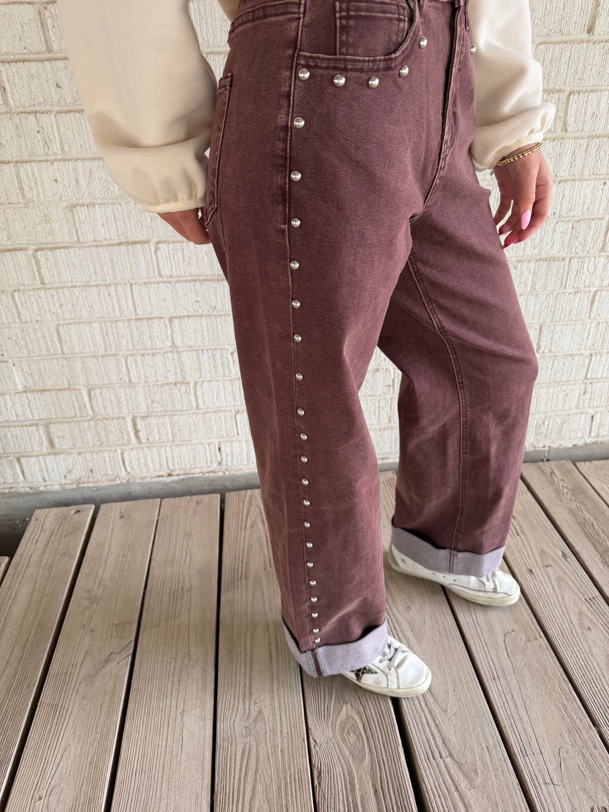 Toffee Studded Wide Leg Jeans