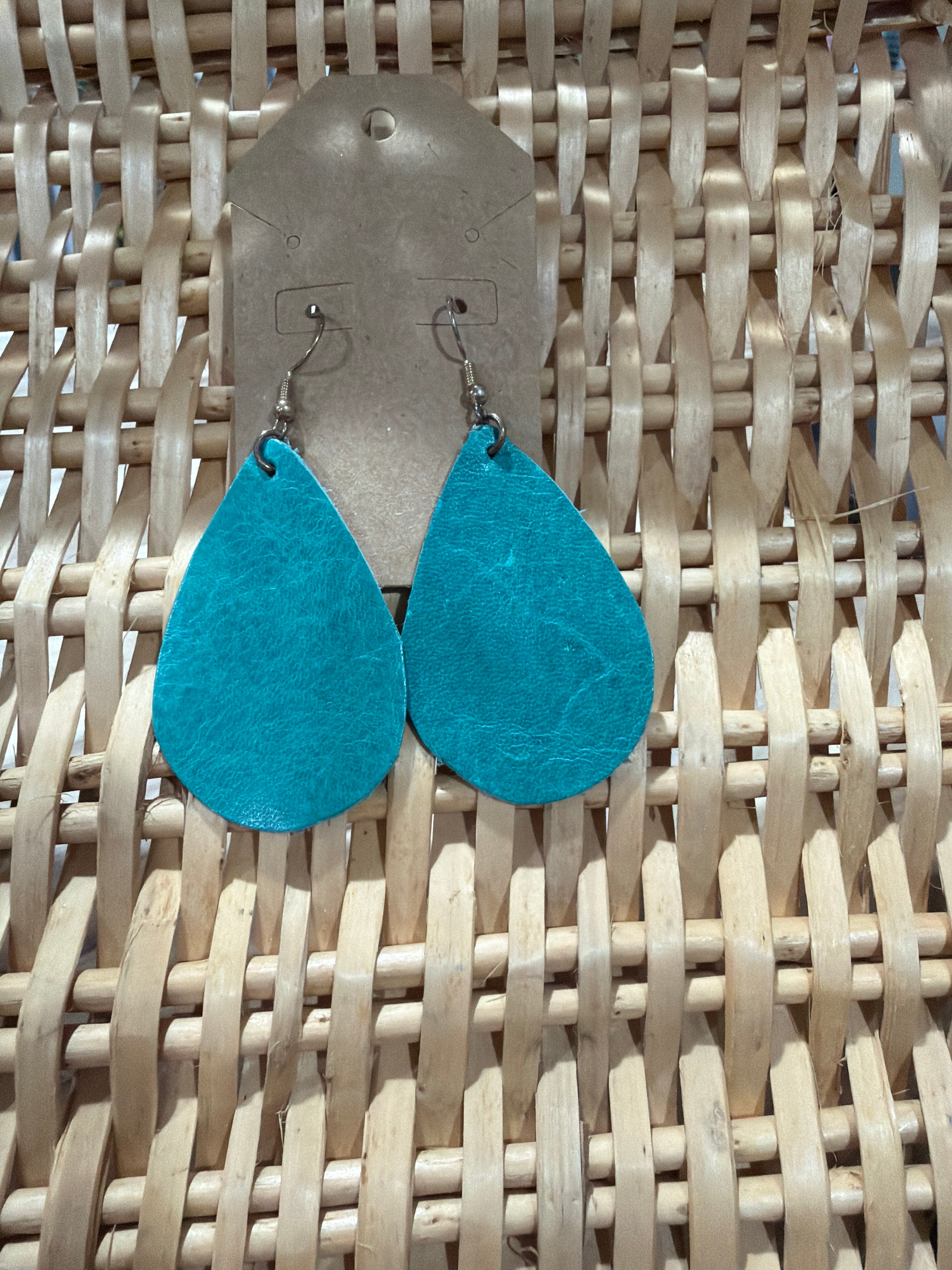 Handmade Turquoise Leather Earrings