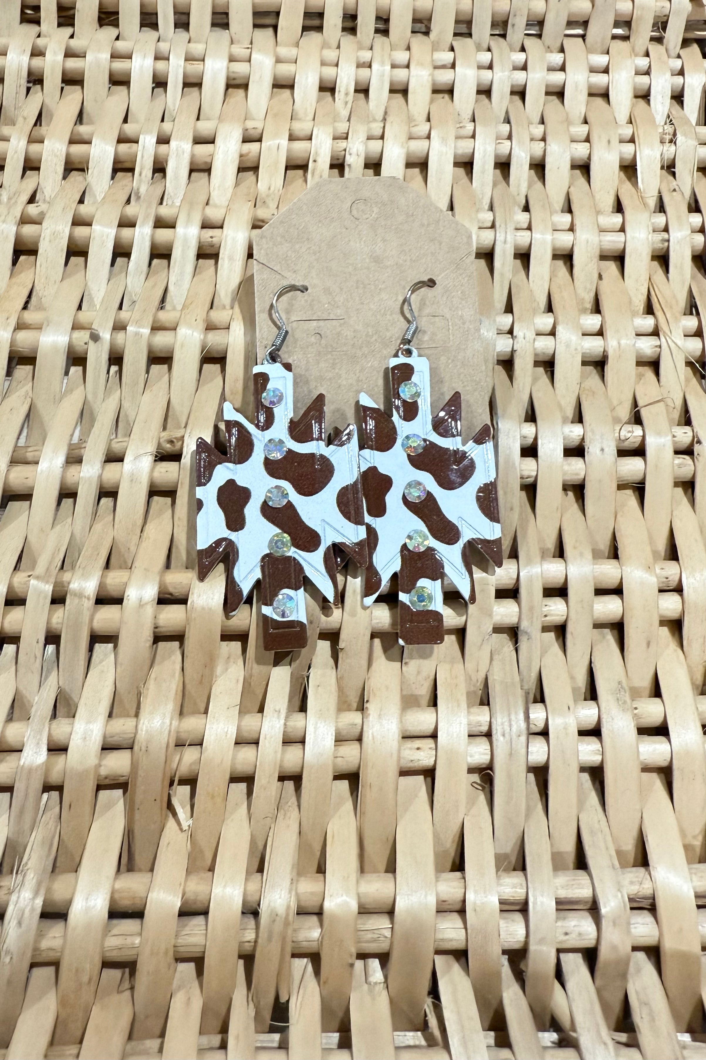 Brown Cowprint Aztec Earrings