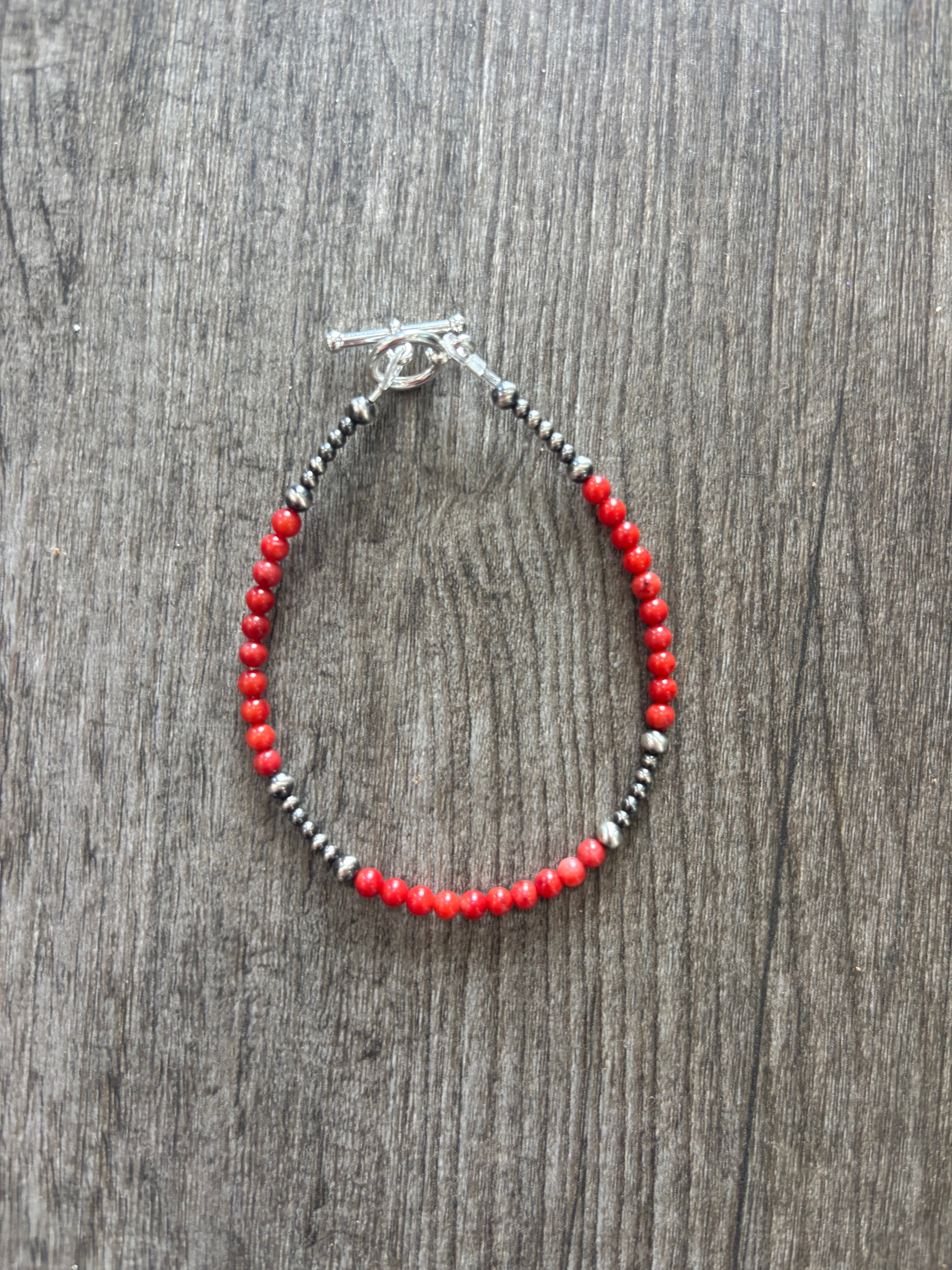Red Coral & Sterling Bracelet