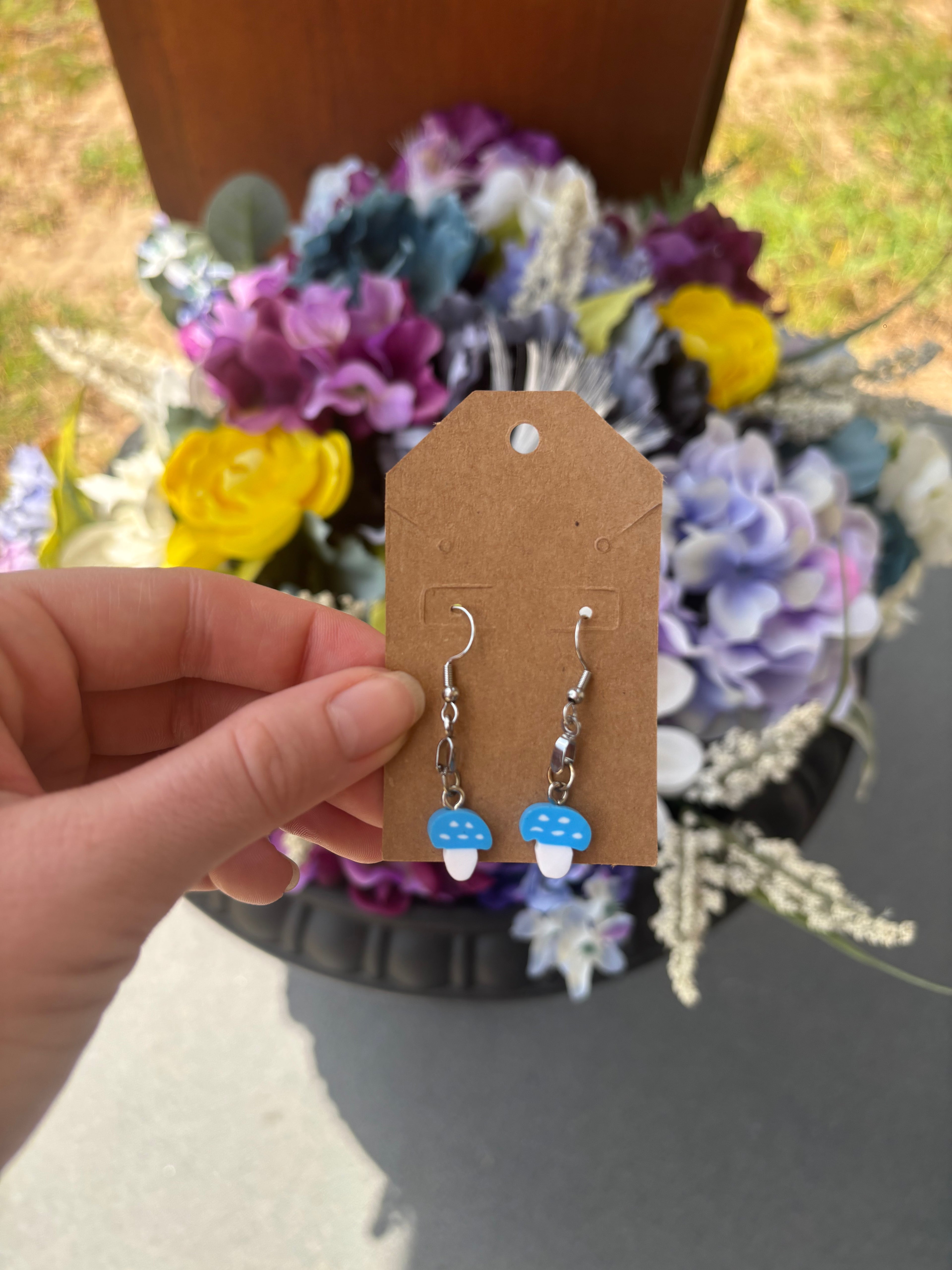 Blue Mushroom Earrings