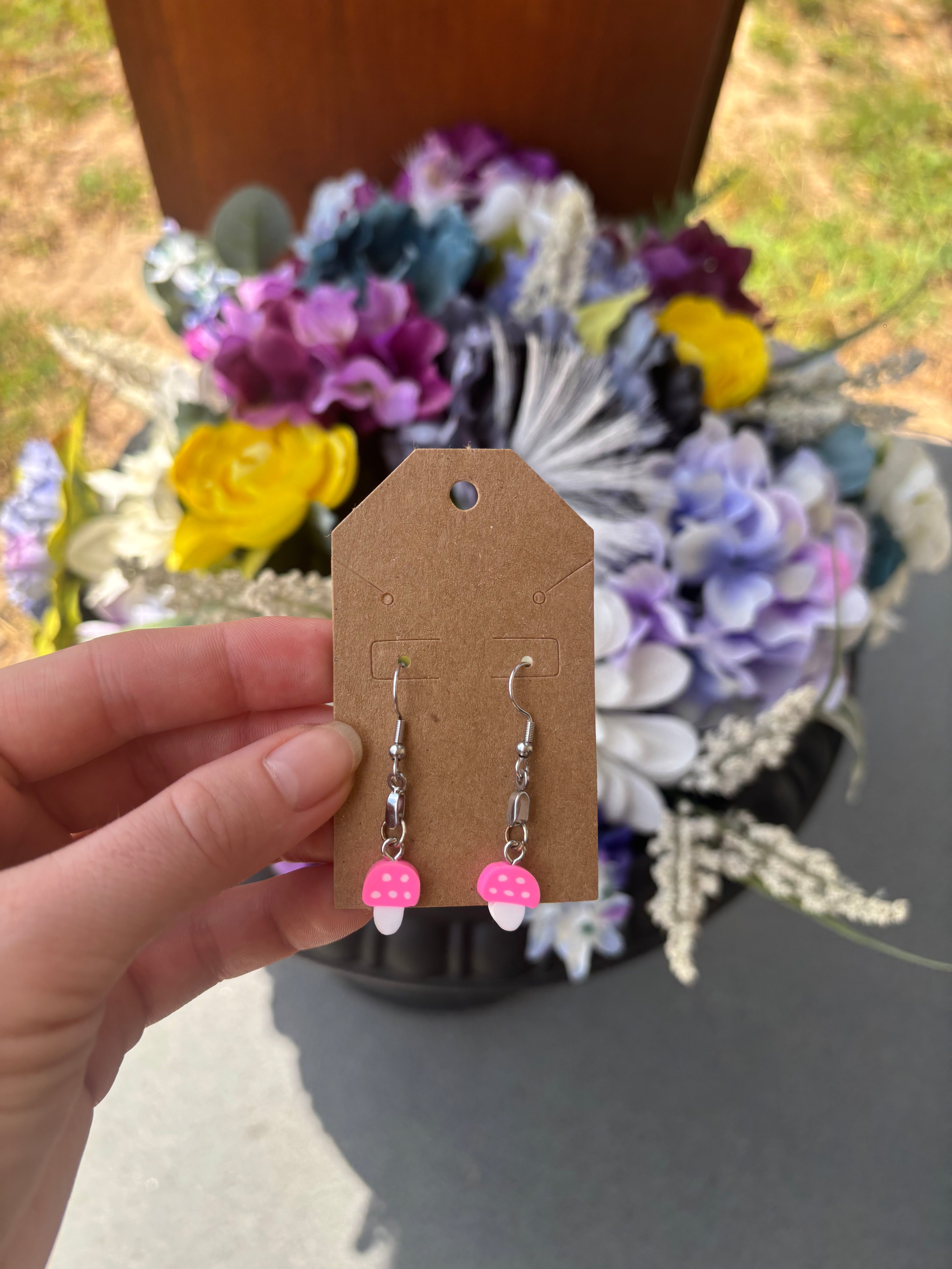 Pink Mushroom Earrings