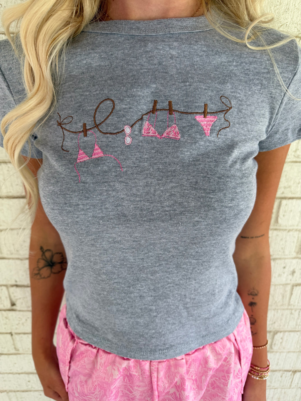 Bikini Breeze Embroidered Baby Tee