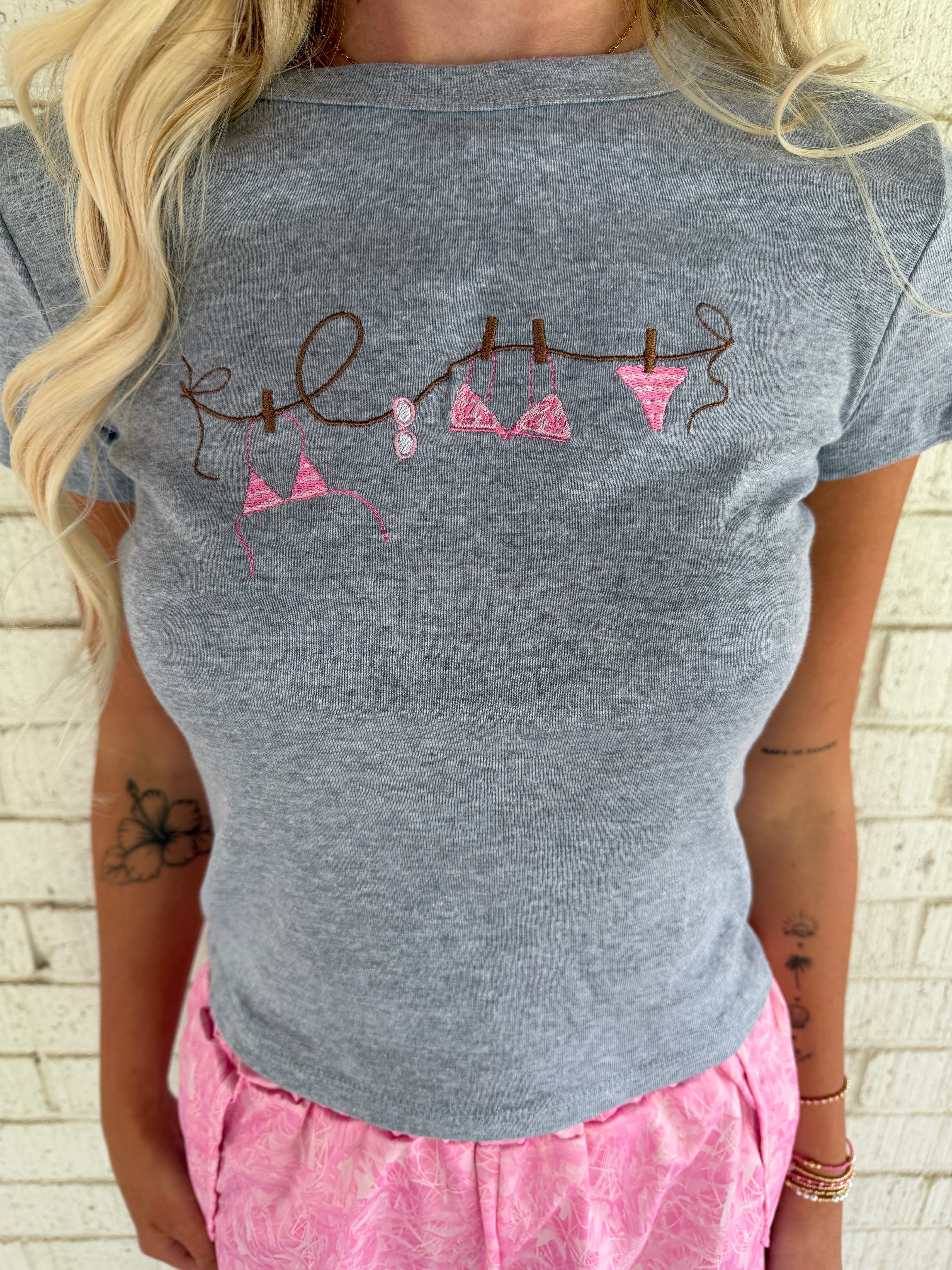 Bikini Breeze Embroidered Baby Tee