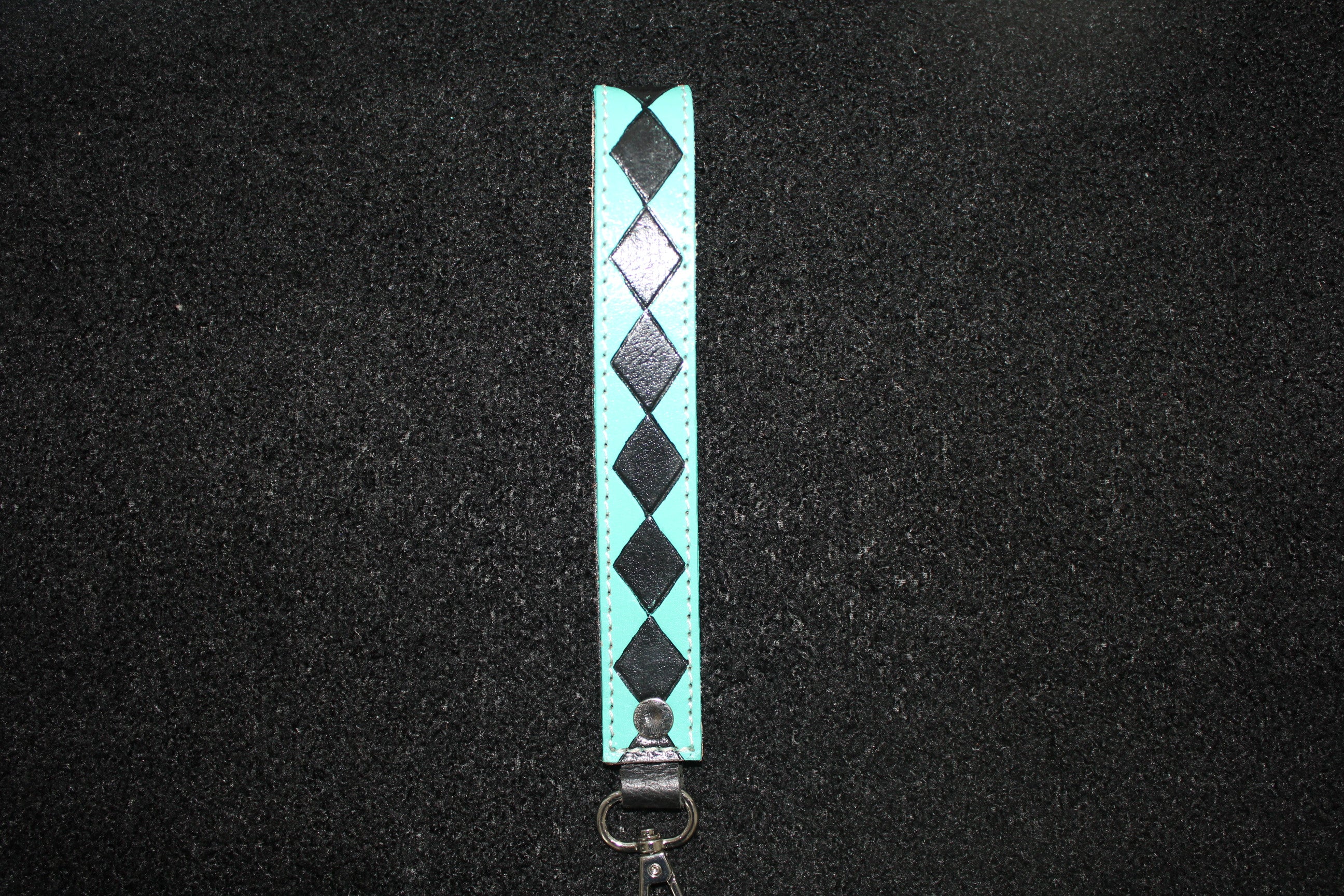 Turquoise Checkered Leather Keychain Wristlet