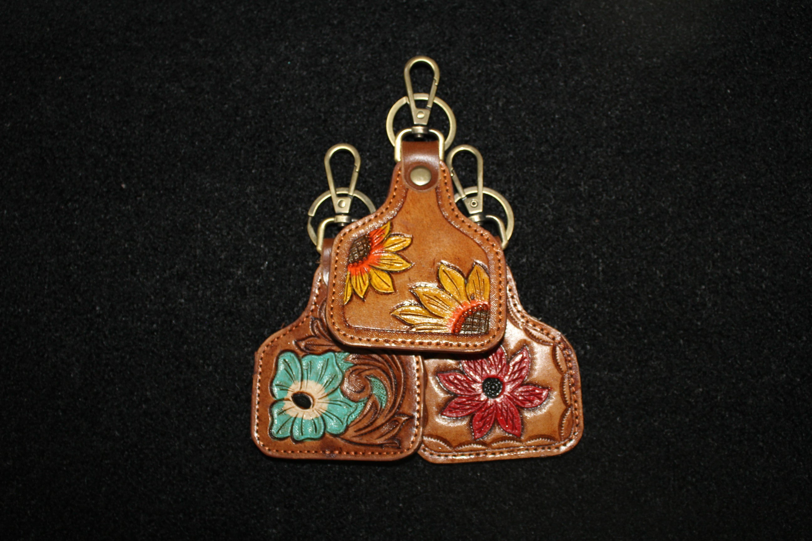 Cowtag Tooled Flower Keychain