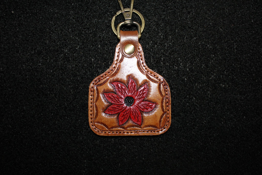 Cowtag Tooled Flower Keychain
