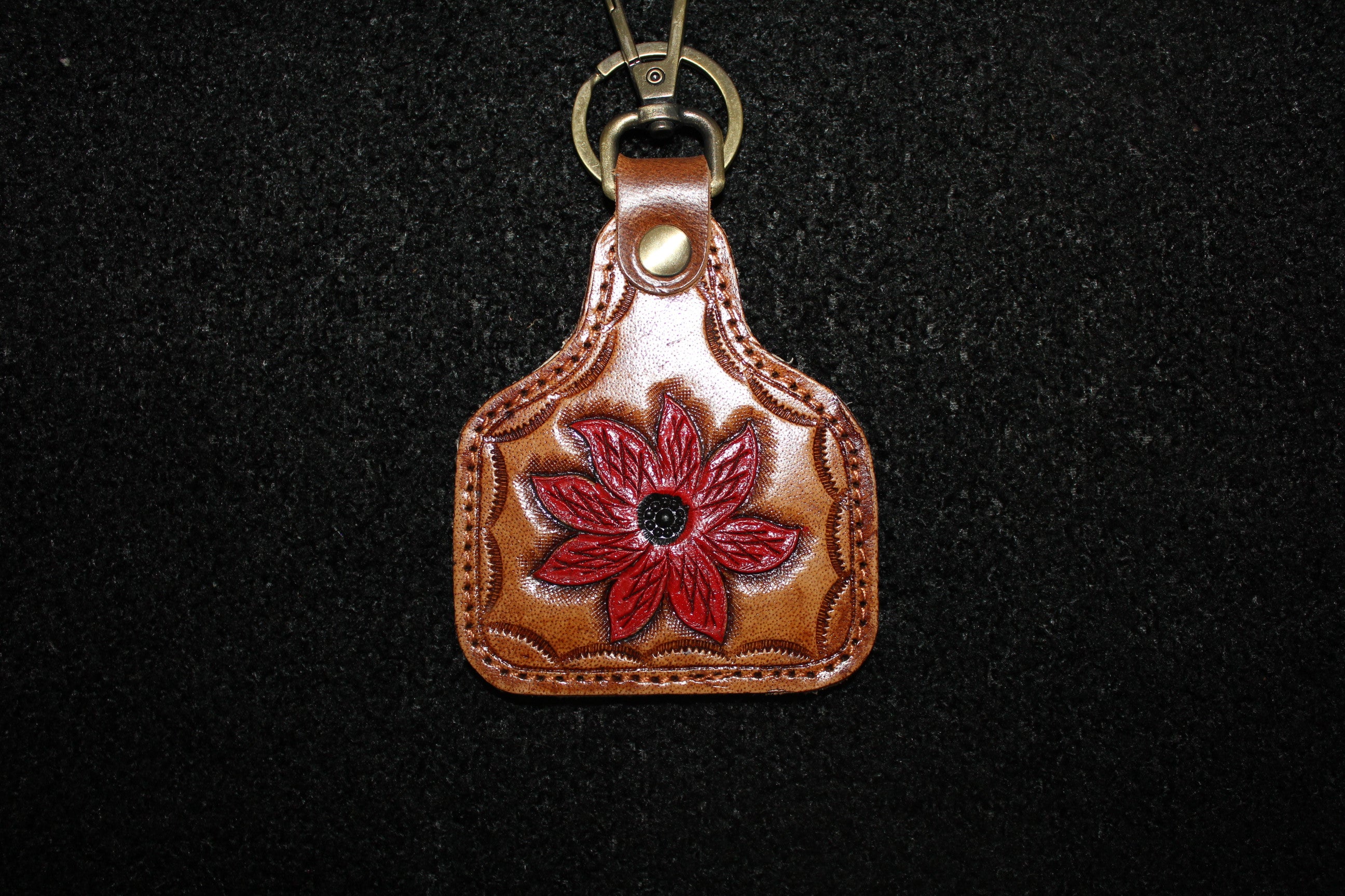 Cowtag Tooled Flower Keychain
