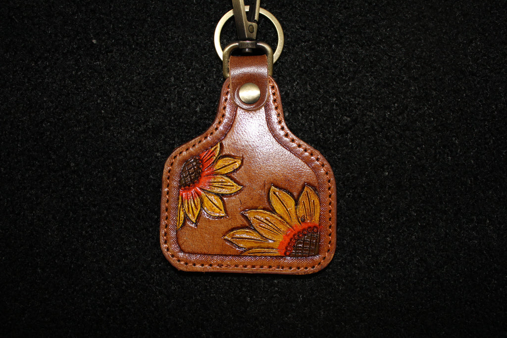 Cowtag Tooled Flower Keychain