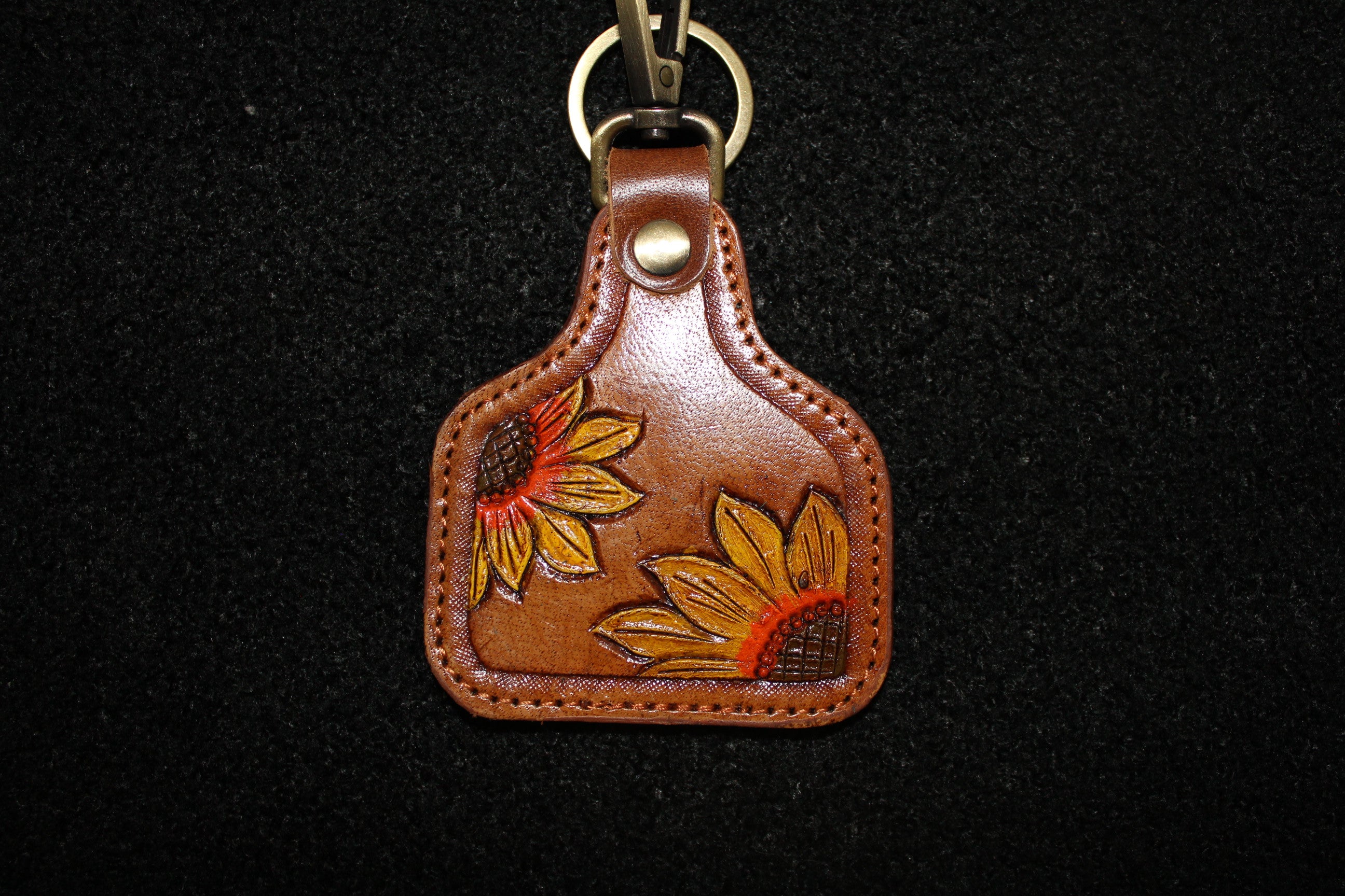 Cowtag Tooled Flower Keychain