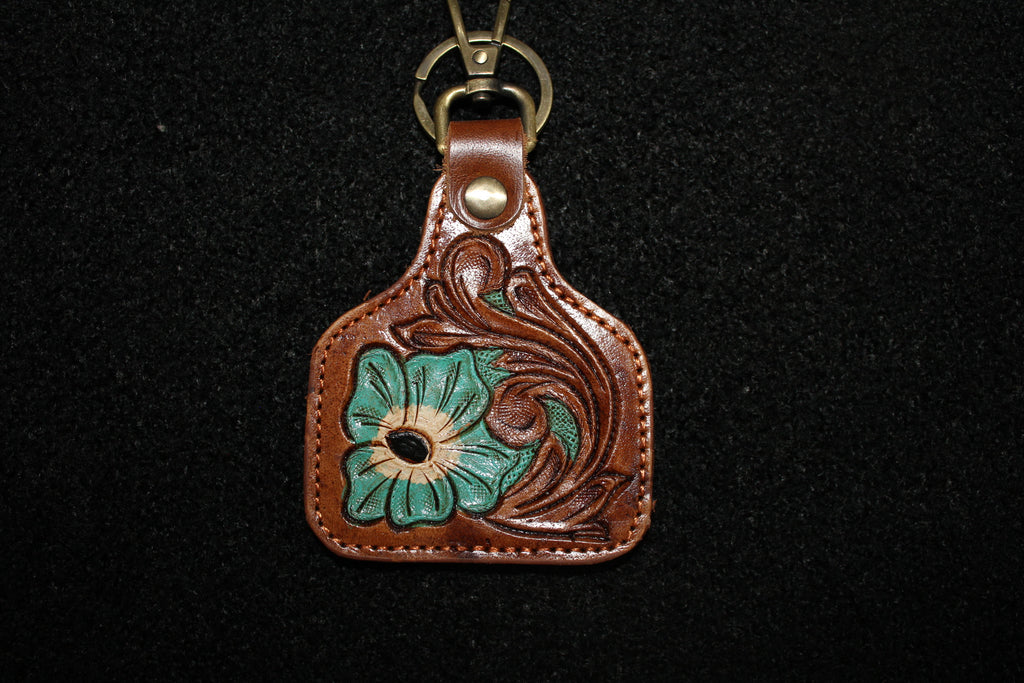 Cowtag Tooled Flower Keychain