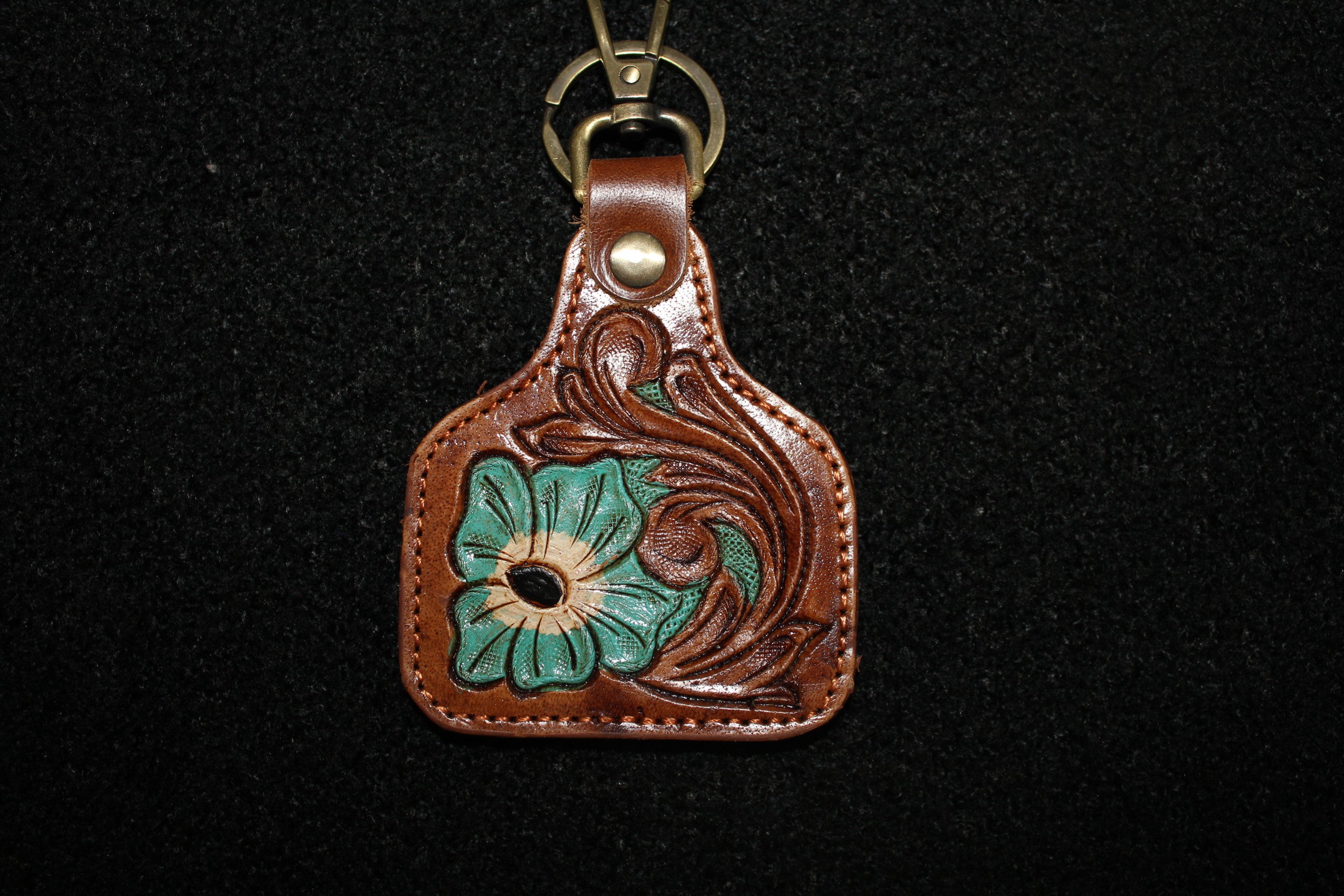 Cowtag Tooled Flower Keychain