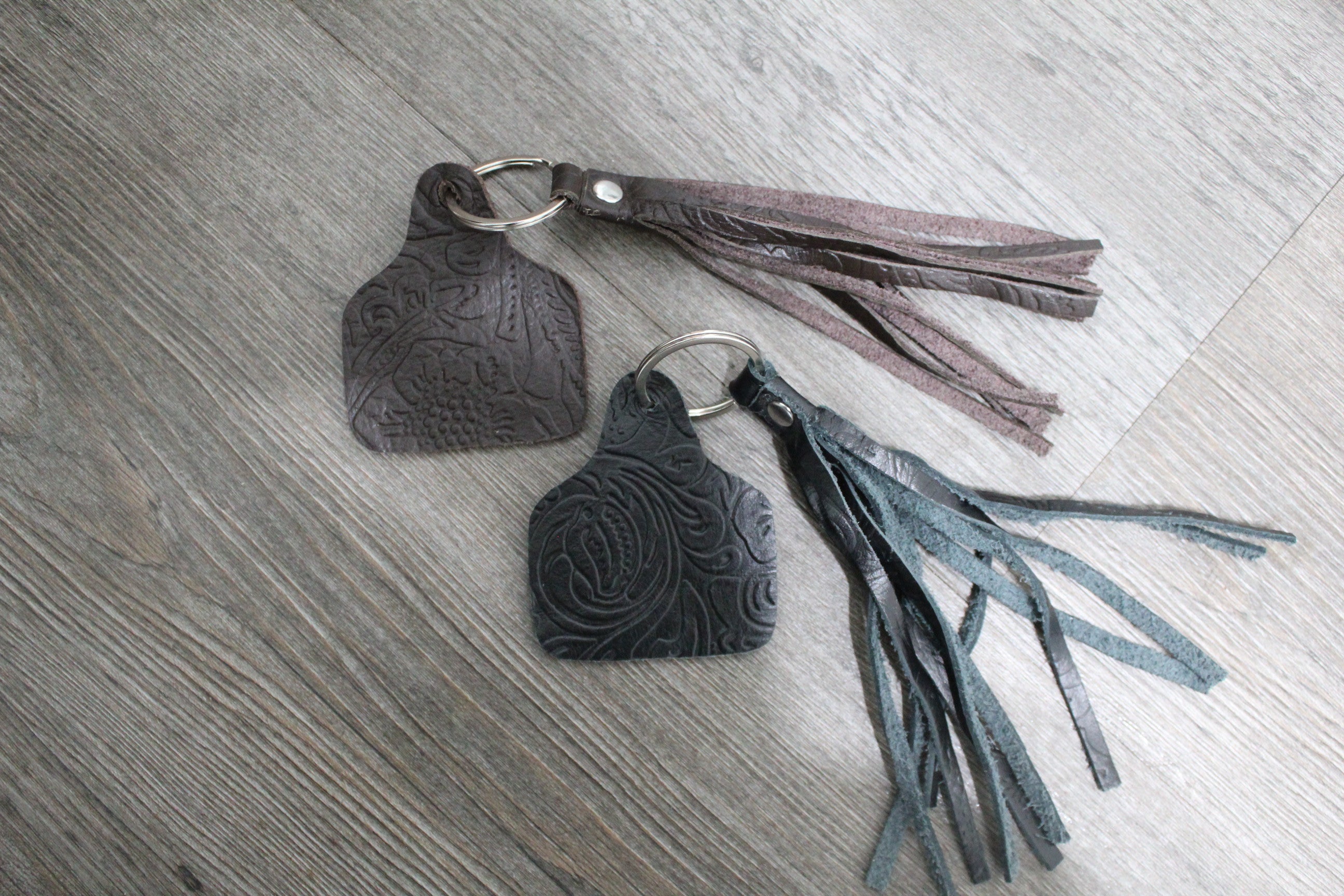 Cowtag Embossed Leather Keychain