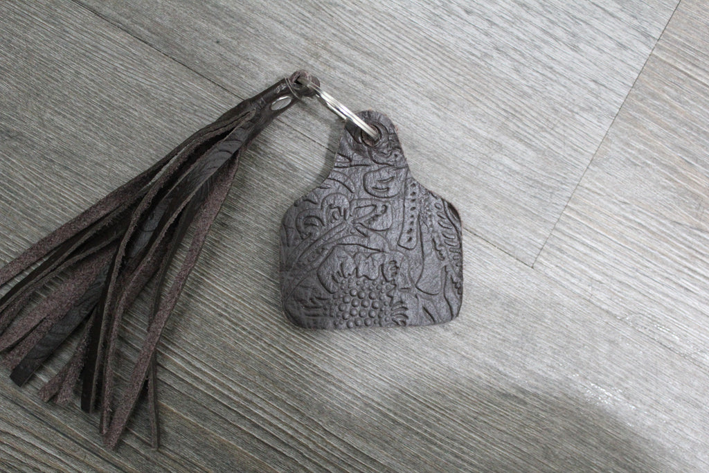 Cowtag Embossed Leather Keychain