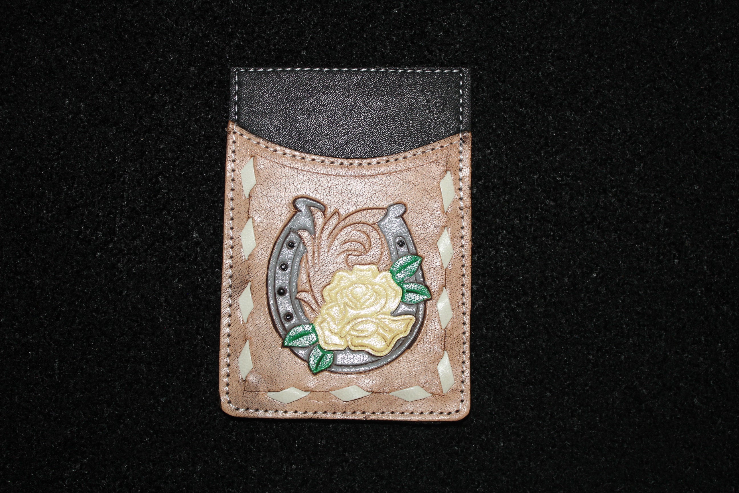 Horseshoe Tooled Leather Credit Card Holder