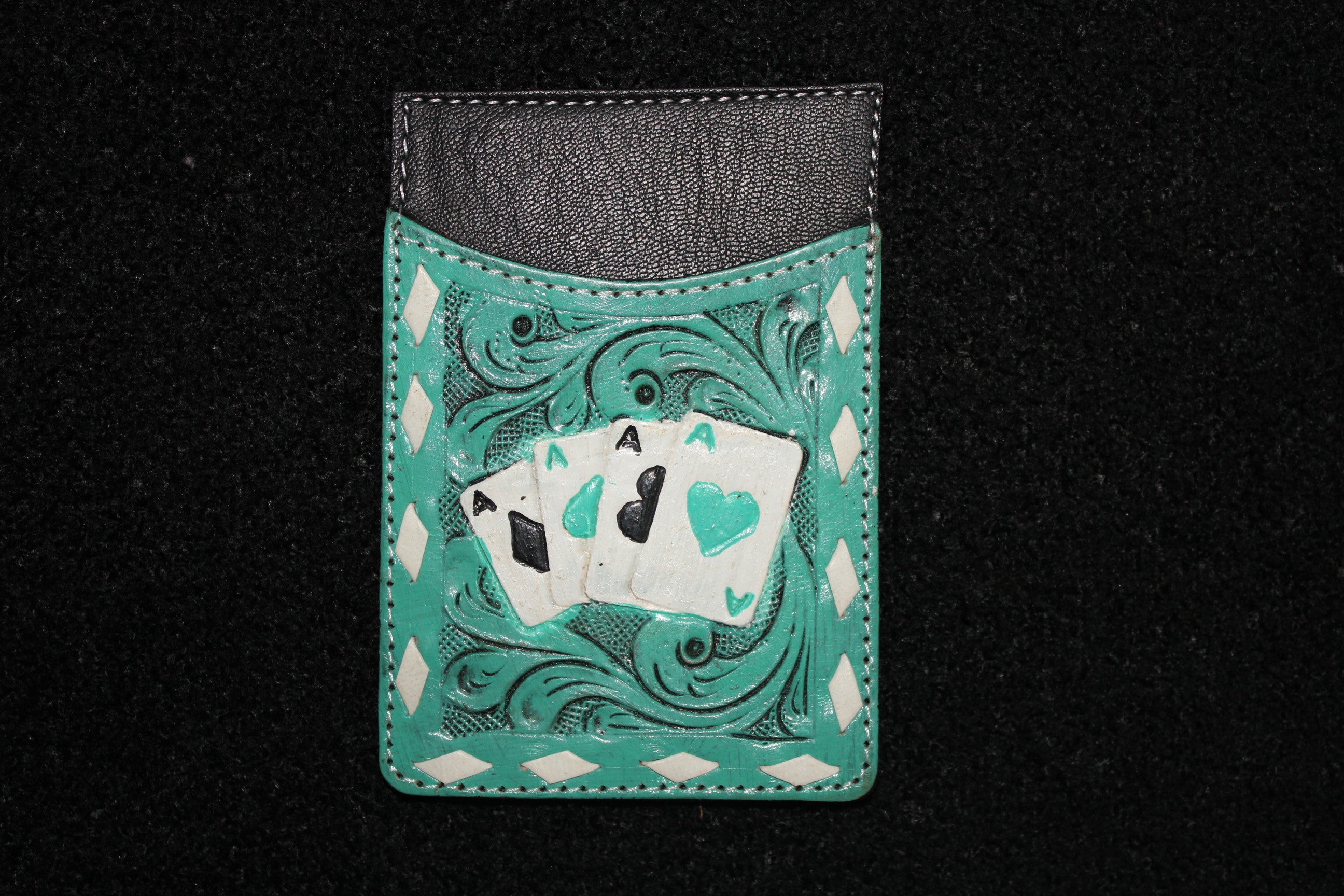 Turquoise Gambler Tooled Leather Credit Card Holder